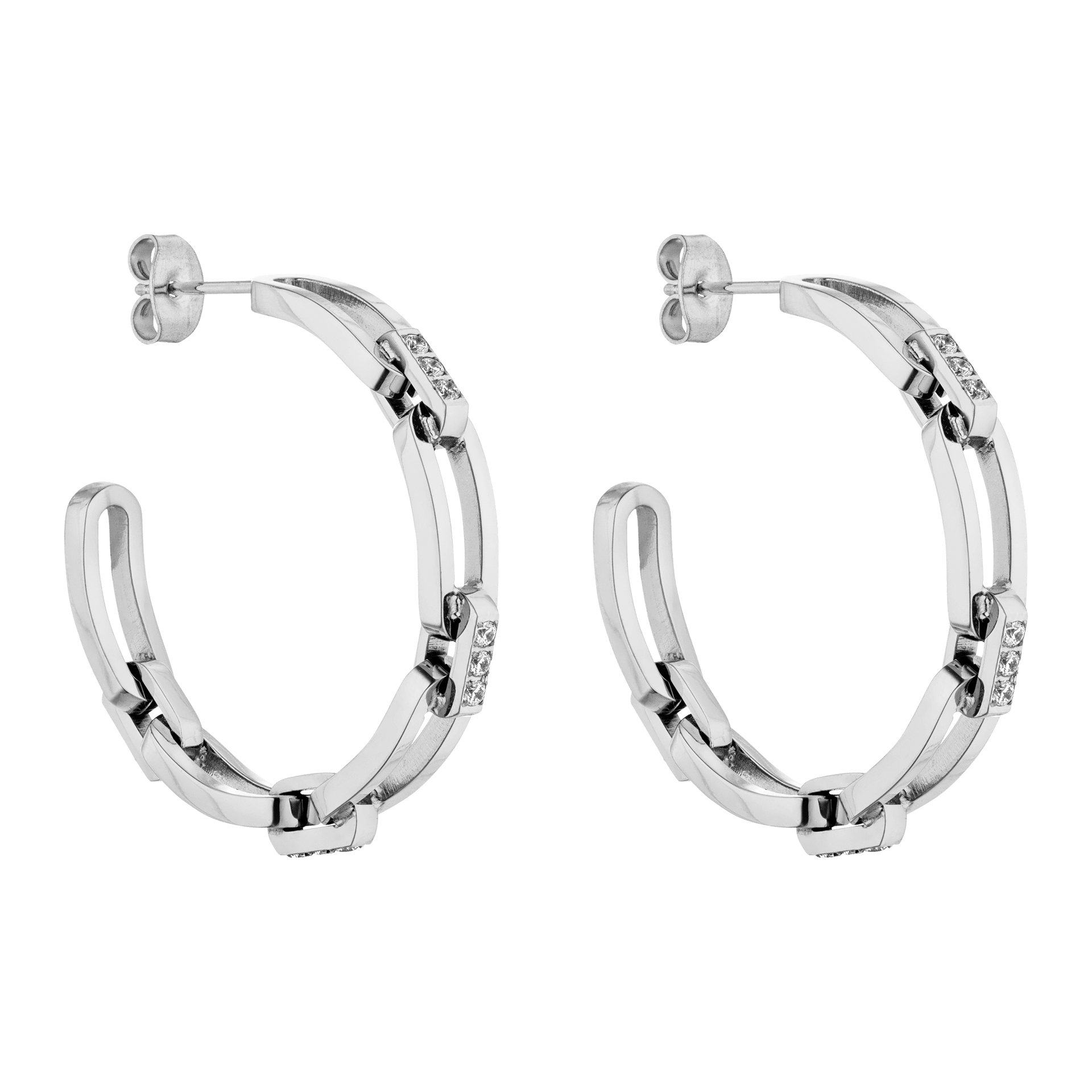 Silberne PURELEI Always Ohrringe mit Ketten-Glieder-Design, Zirkonia-Steinen, elegant und nickelfrei.