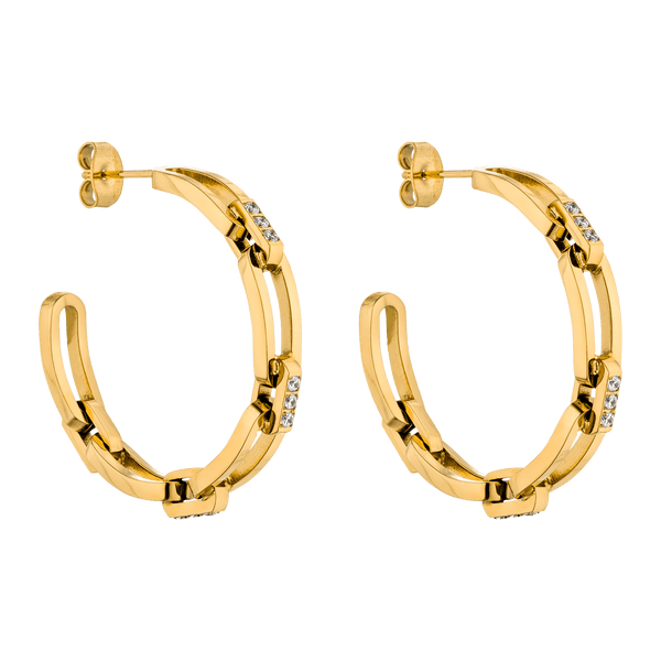 PURELEI Always Ohrringe Gold-Creolen im Ketten-Glieder-Look mit weißen Zirkonia, elegant und nickelfrei.