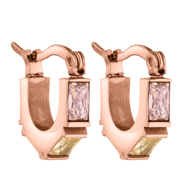 Roségoldene Creolen mit bunten Steinen, elegant und feminin – PURELEI.