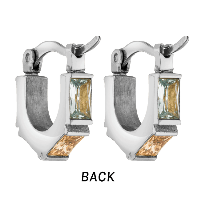 Silberne Creolen mit bunten Steinen, PURELEI, elegant und modern.