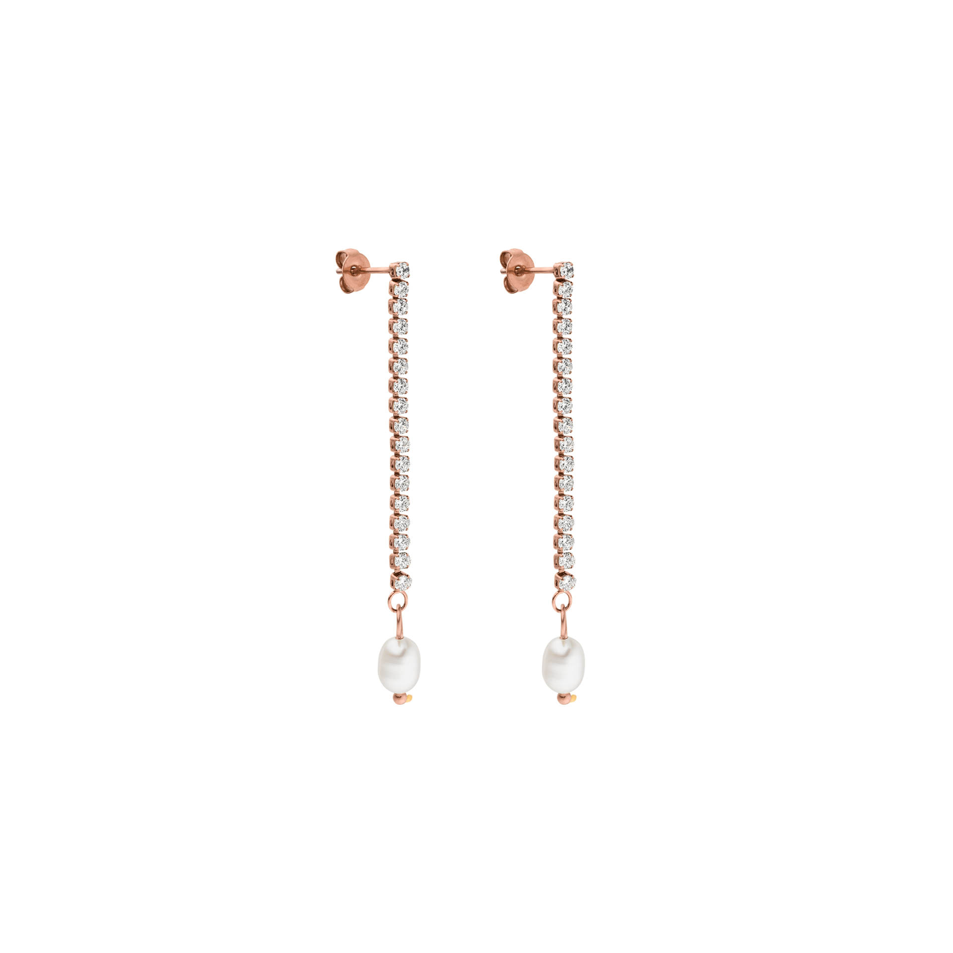 Roségoldene Ohrringe mit Perlen und funkelnden Zirkonia von PURELEI, elegant und feminin.