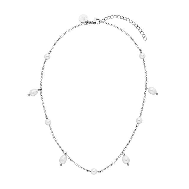 Silberne Kette mit weißen Perlen, elegant und feminin, von PURELEI.