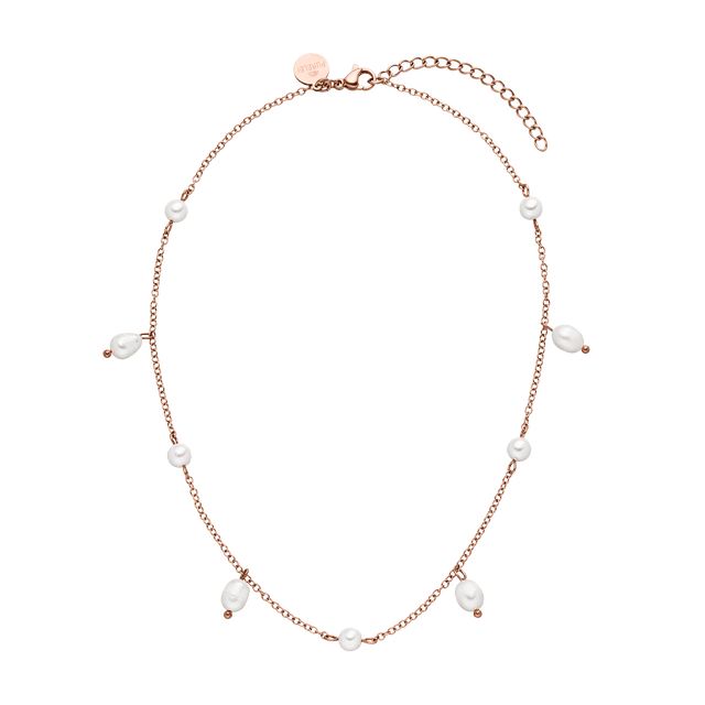 Roségoldene Kette mit weißen Perlen, elegant und feminin, von PURELEI.
