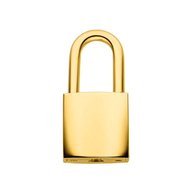 Goldener Anhänger in Form eines Schlosses von PURELEI, elegant und modern.