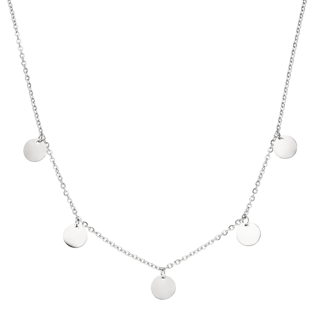 PURELEI Kalea Kette aus silbernem Edelstahl mit filigranen runden Anhängern, elegant und zeitlos für Layering-Looks.