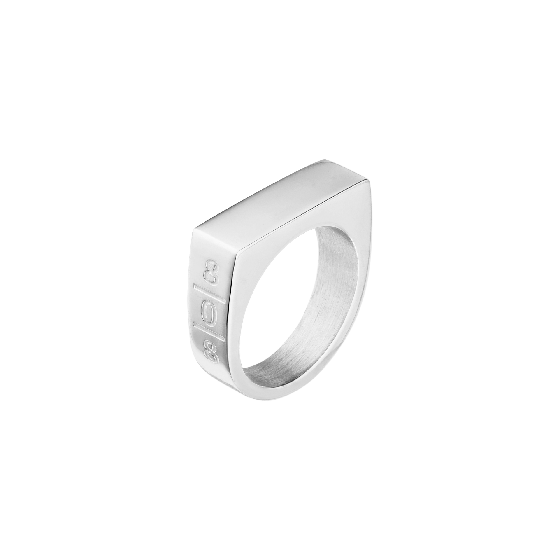 PURELEI Square Ring aus nickelfreiem, silbernem Edelstahl mit seitlich graviertem 808 Logo, klar und elegant.