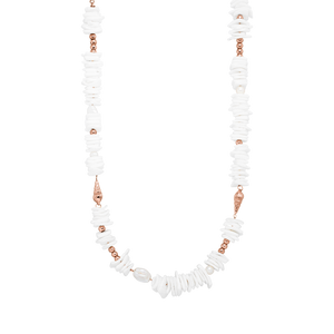 PURELEI Wela Kette aus roségoldenem Edelstahl mit echten Muschelstücken und Perlen, elegant und feminin gestaltet