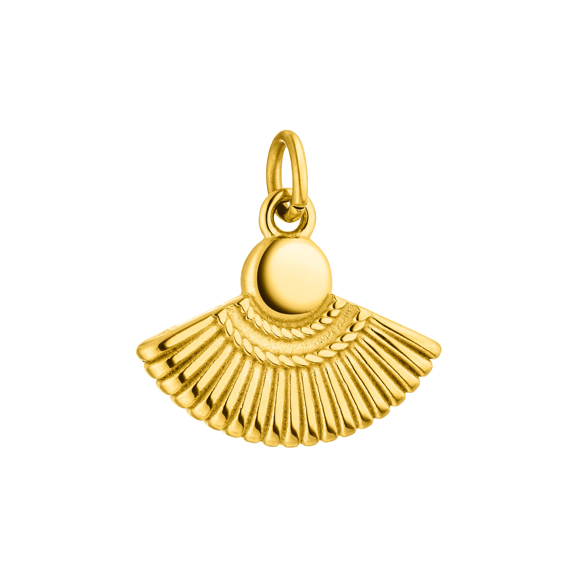Goldener Anhänger mit fächerförmigem Design von PURELEI, elegant und strahlend.