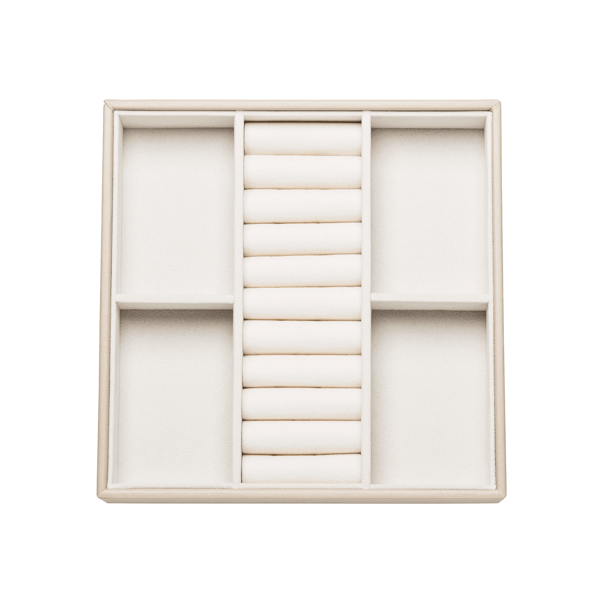 Elegante, cremefarbene Schmuckaufbewahrung von PURELEI mit mehreren Fächern für stilvolle Organisation.