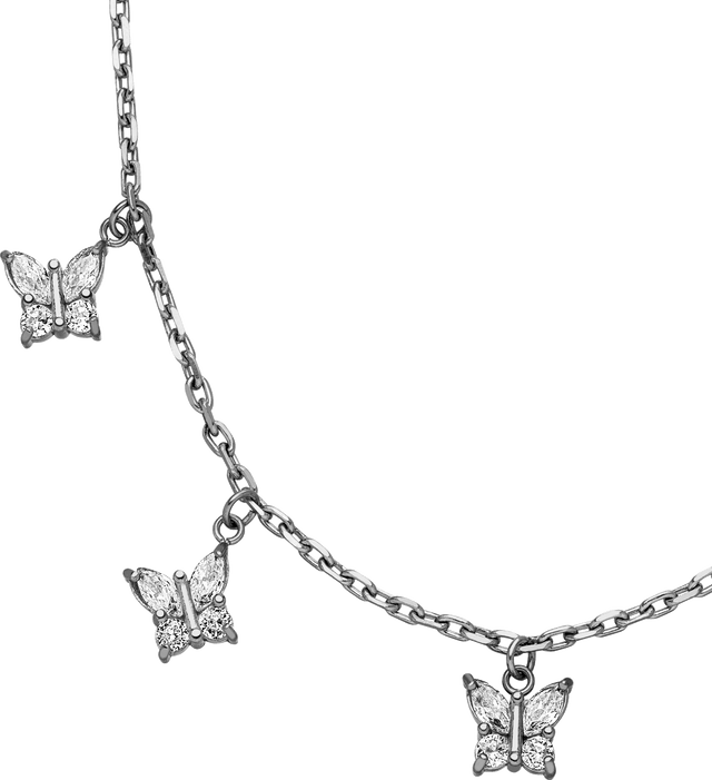 Silberne Kette mit funkelnden Schmetterlingen, inspiriert von PURELEI.