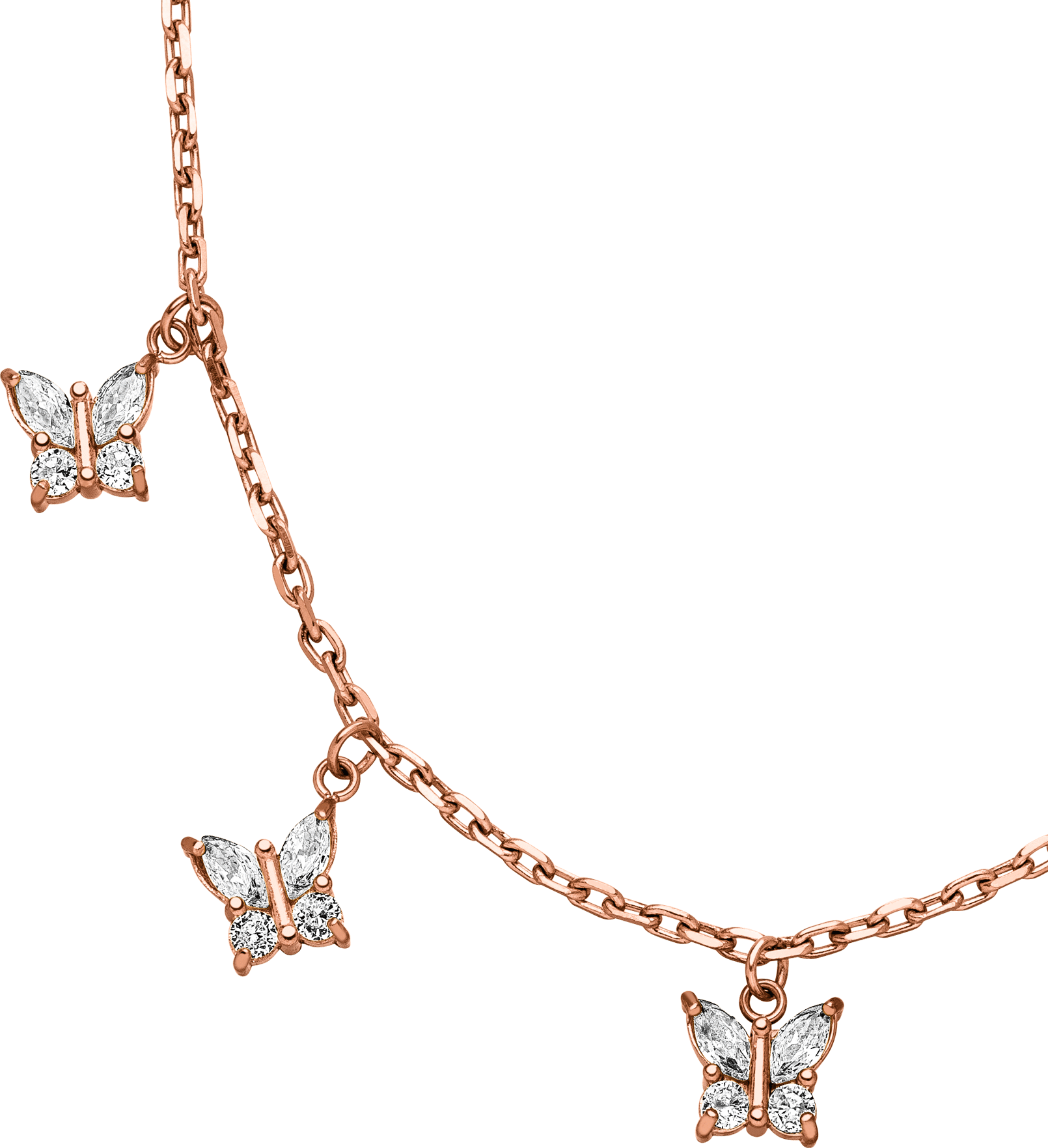 Roségoldene Kette mit Schmetterlings-Anhängern und funkelnden Details von PURELEI.