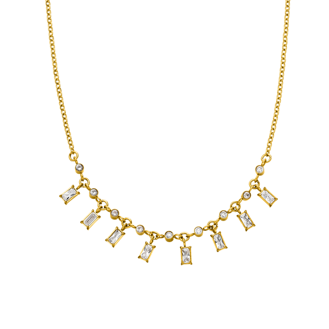 PURELEI Shine Bright Kette mit 18K vergoldetem Edelstahl und strahlenden Zirkonia-Steinen, elegant und zeitlos.