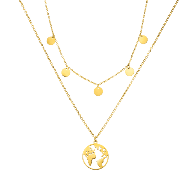 Goldene Kette mit Weltkugel-Anhänger und runden Elementen, PURELEI.
